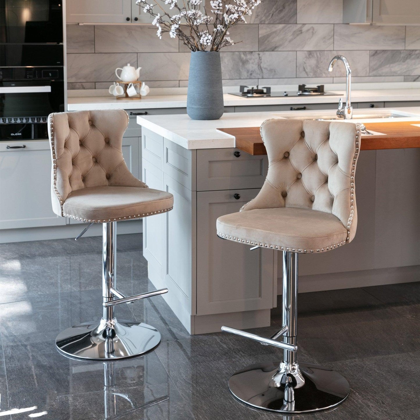 Swivel Velvet Barstools Adjusatble Seat Height from 25-33 Inch, Set of 2 FredCo