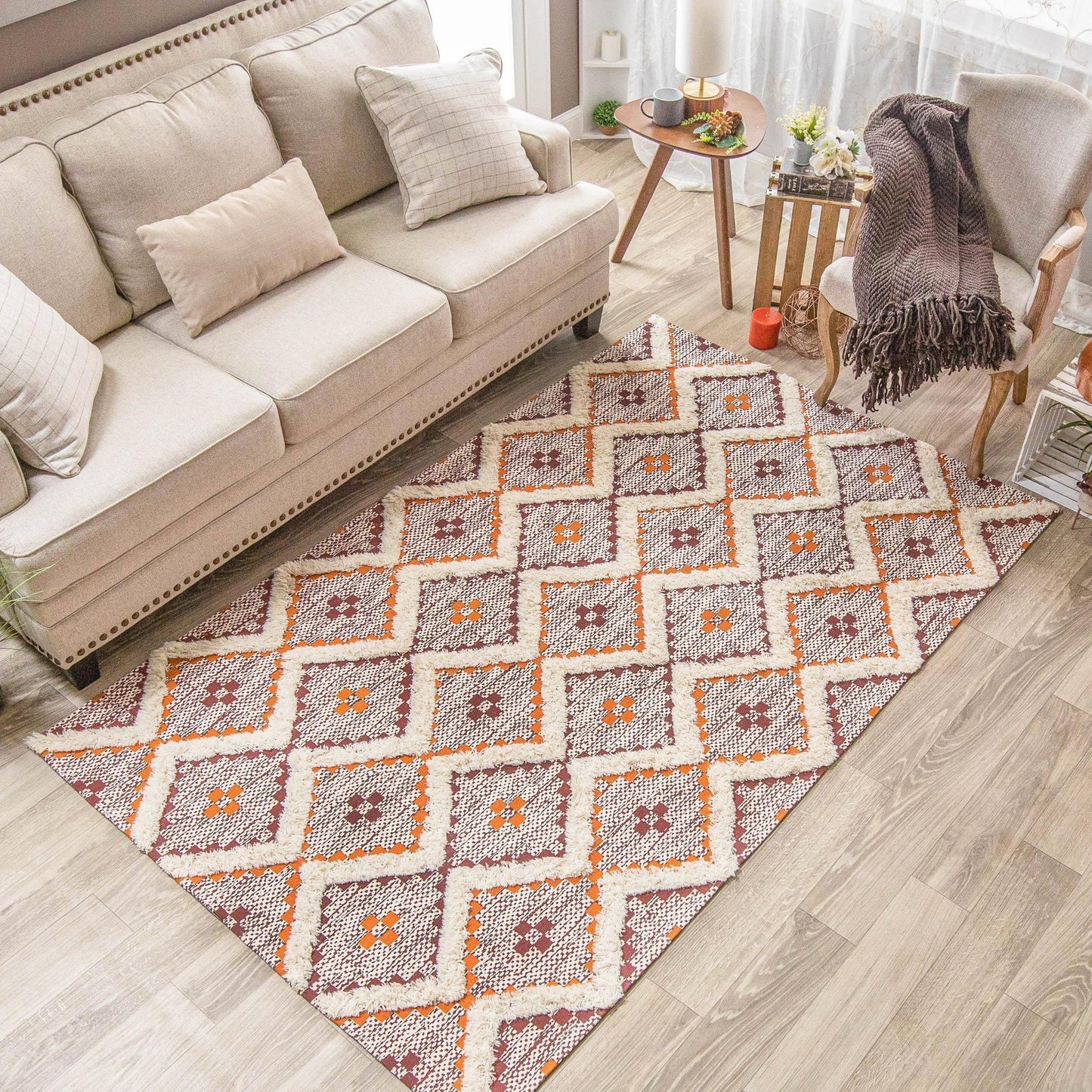 Talluah Hand-Tufted Cotton/Wool Textured Geometric Farmhouse Area Rug FredCo