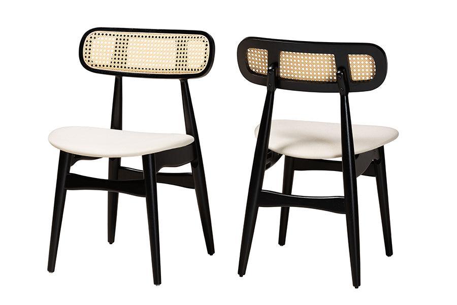Tarana Mid-Century Modern Cream Fabric and Black Finished Wood 2-Piece Dining Chair Set FredCo