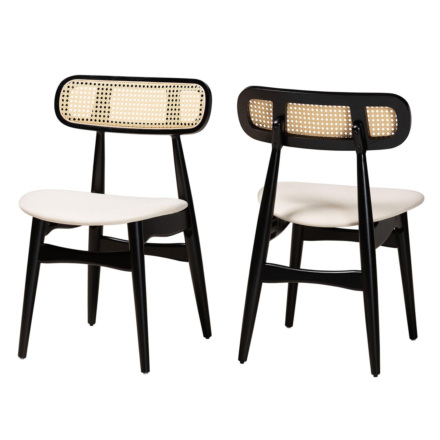 Tarana Mid-Century Modern Cream Fabric and Black Finished Wood 2-Piece Dining Chair Set FredCo