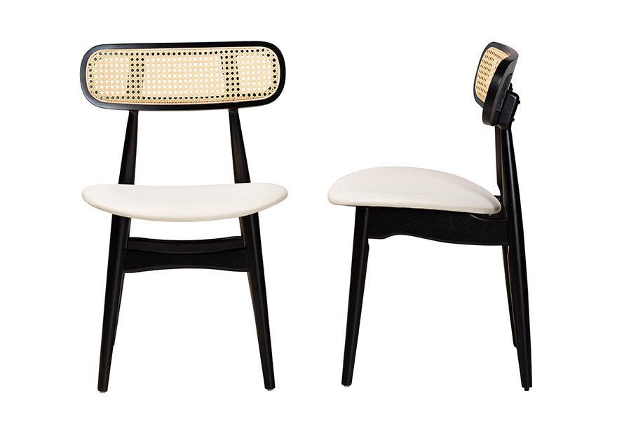 Tarana Mid-Century Modern Cream Fabric and Black Finished Wood 2-Piece Dining Chair Set FredCo