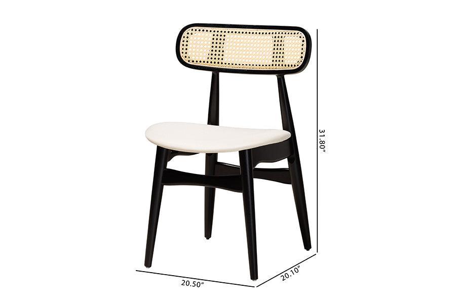 Tarana Mid-Century Modern Cream Fabric and Black Finished Wood 2-Piece Dining Chair Set FredCo