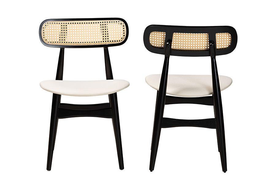 Tarana Mid-Century Modern Cream Fabric and Black Finished Wood 2-Piece Dining Chair Set FredCo