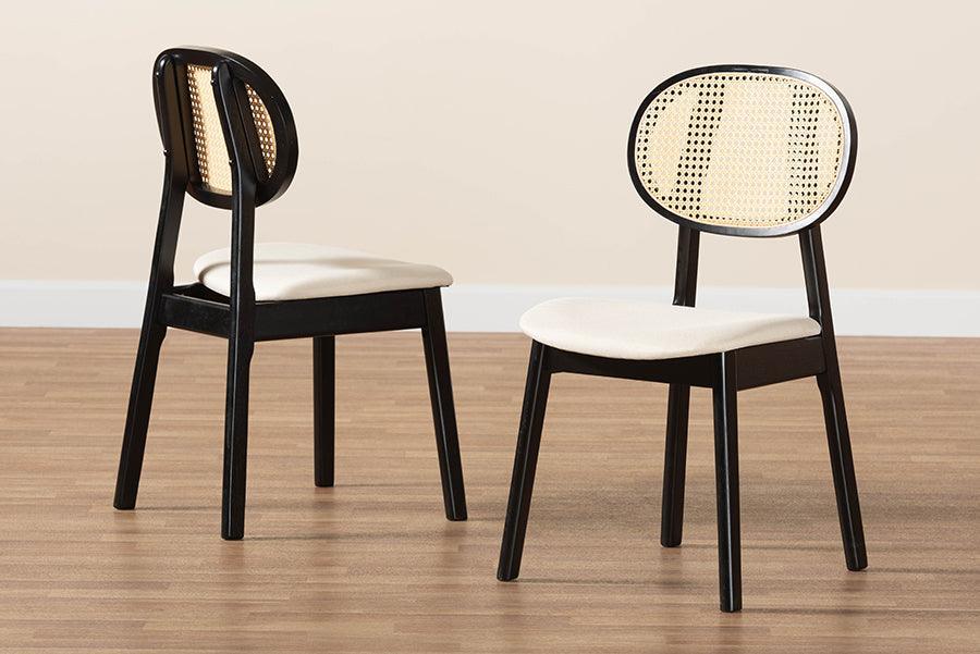 Tarana Mid-Century Modern Cream Fabric and Black Finished Wood 2-Piece Dining Chair Set FredCo