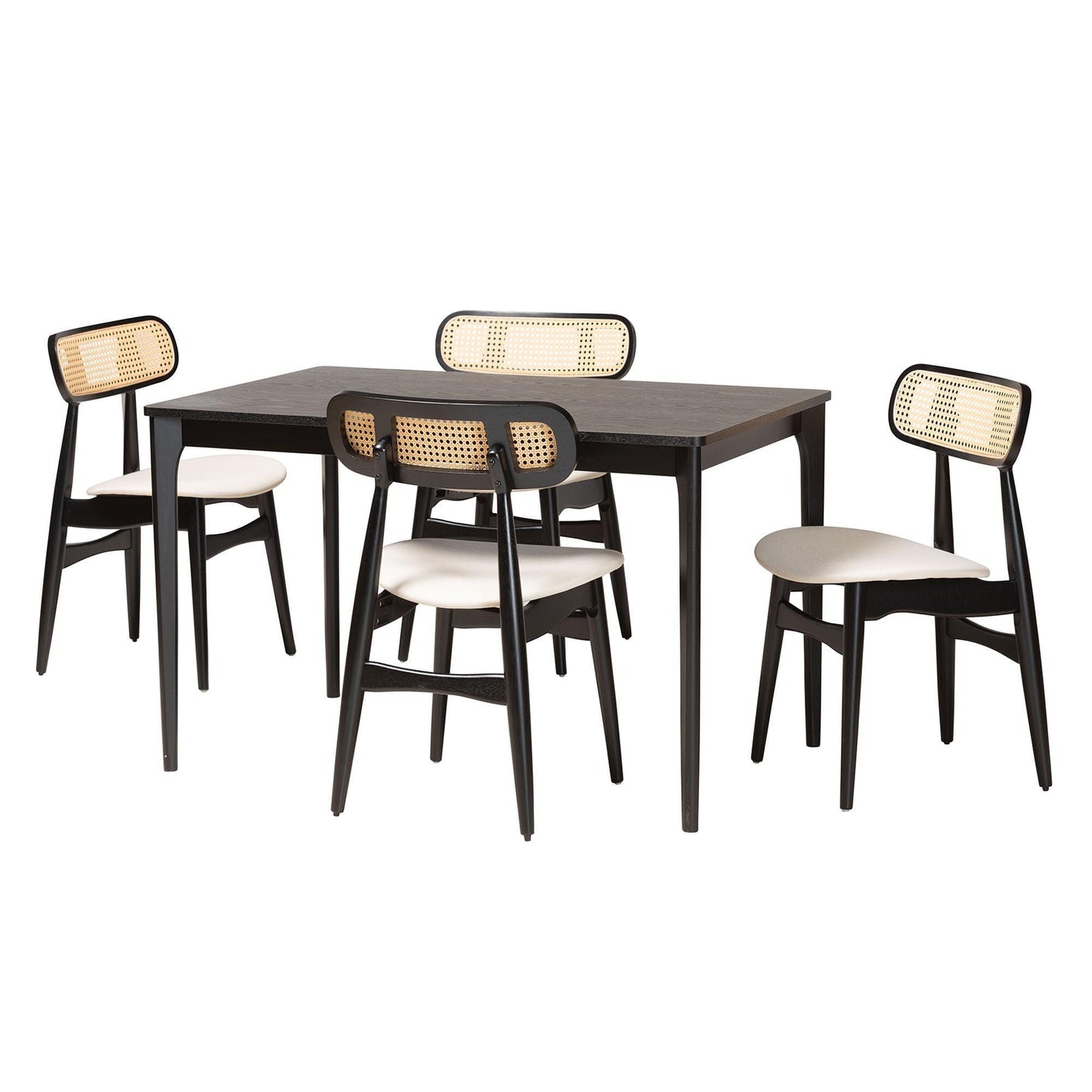 Tarana Mid-Century Modern Cream Fabric and Black Finished Wood 5-Piece Dining Set FredCo
