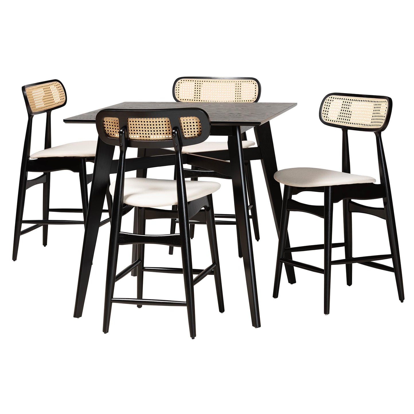 Tarana Mid-Century Modern Cream Fabric and Black Finished Wood 5-Piece Pub Set FredCo