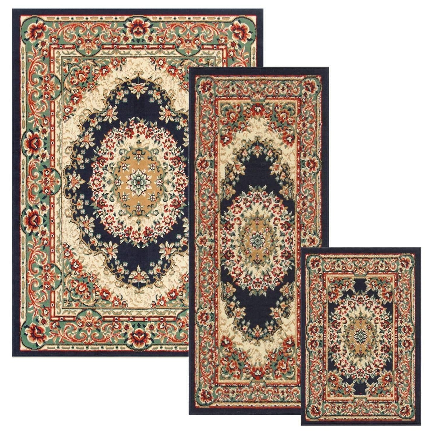 Tayana Vintage French Aubusson Floral 3-Piece Rug FredCo