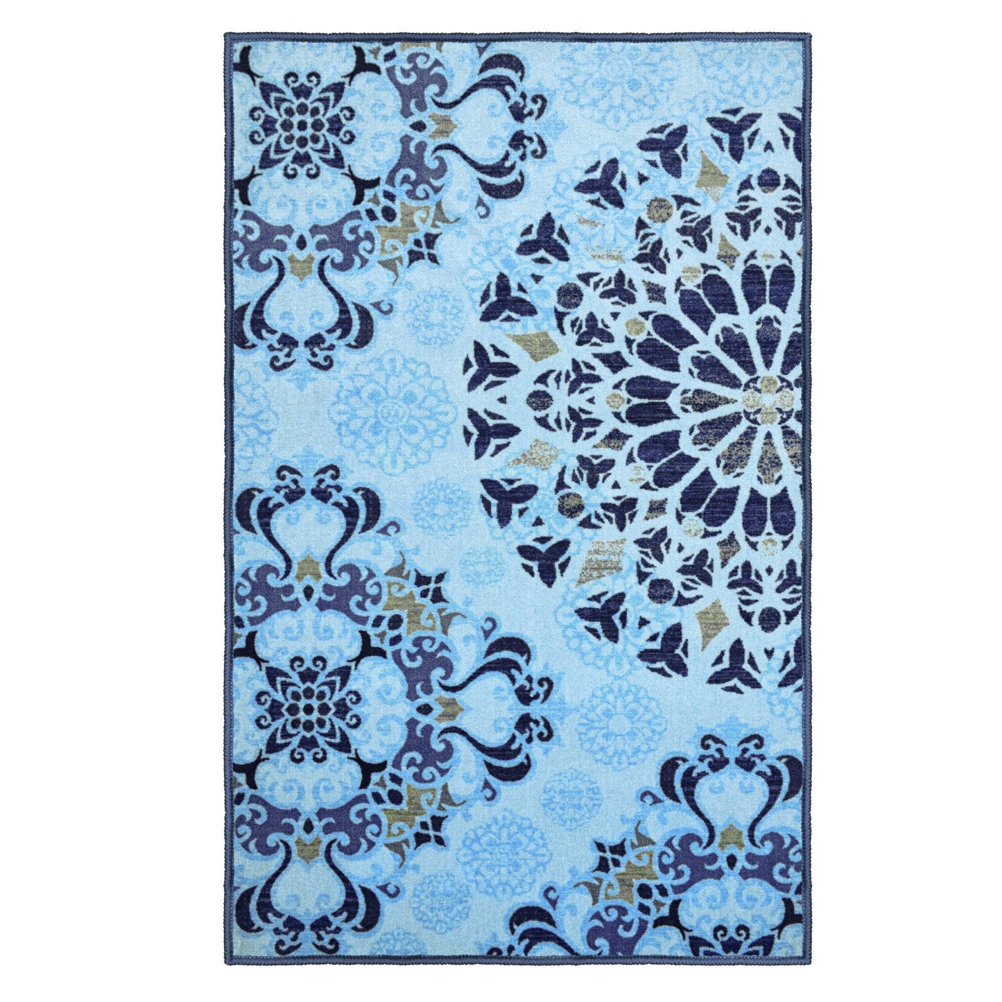 Thalia Non-Skid Foldable Rustic Floral Medallion Rug FredCo