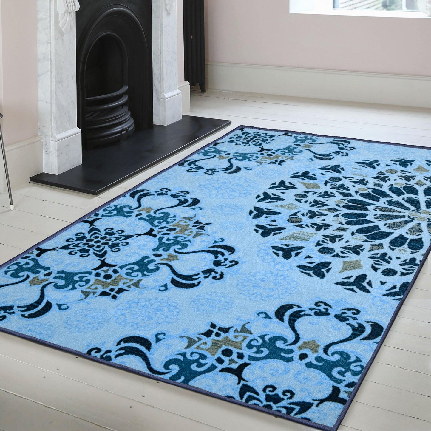 Thalia Non-Skid Foldable Rustic Floral Medallion Rug FredCo