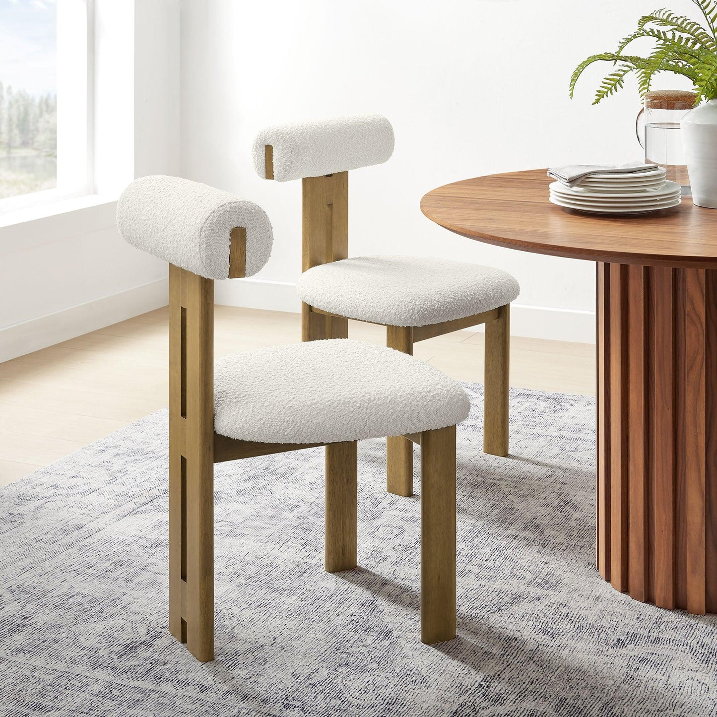 Torian Boucle Fabric Dining Chair Set of 2 by Modway FredCo