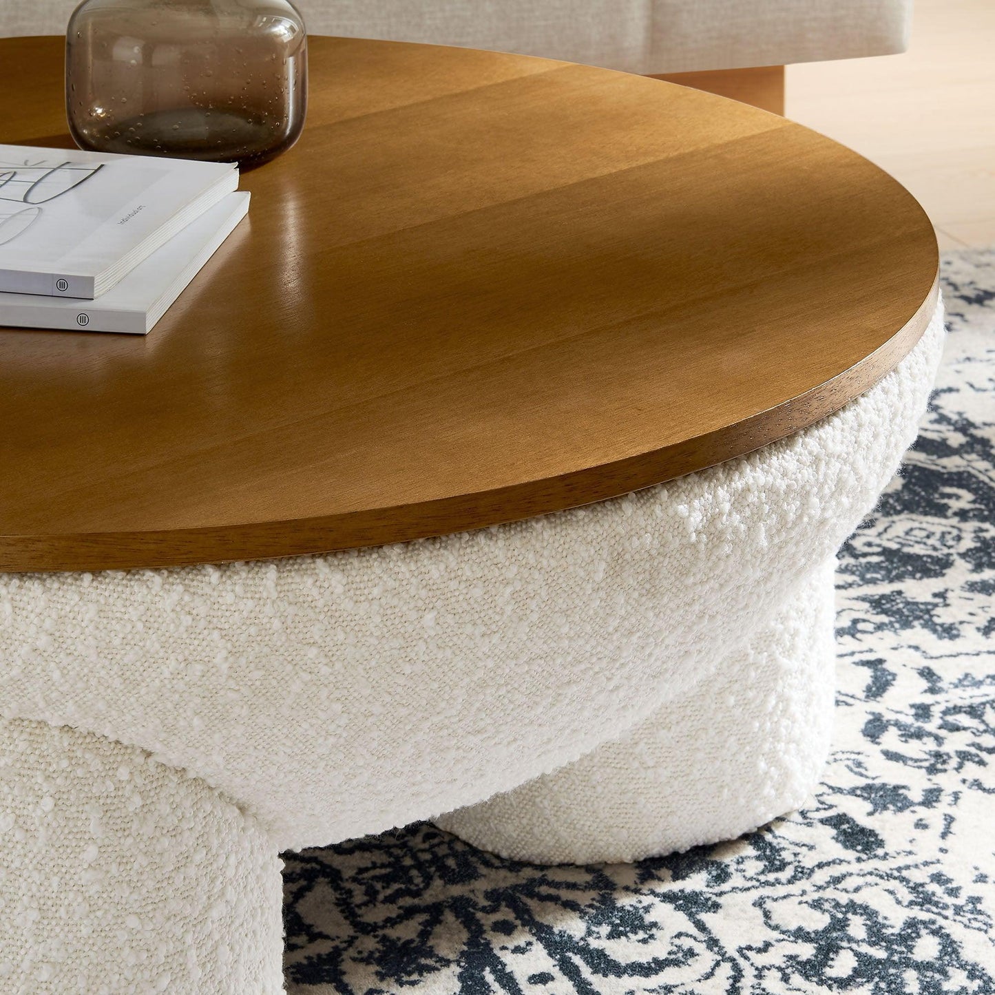 Tridome Round Boucle Upholstered Storage Coffee Table by Modway FredCo