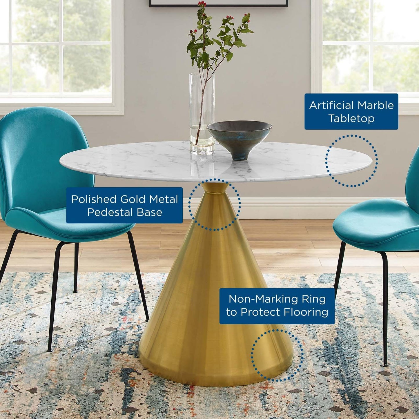 Tupelo 48" Oval Artificial Marble Dining Table, EEI-5340 FredCo