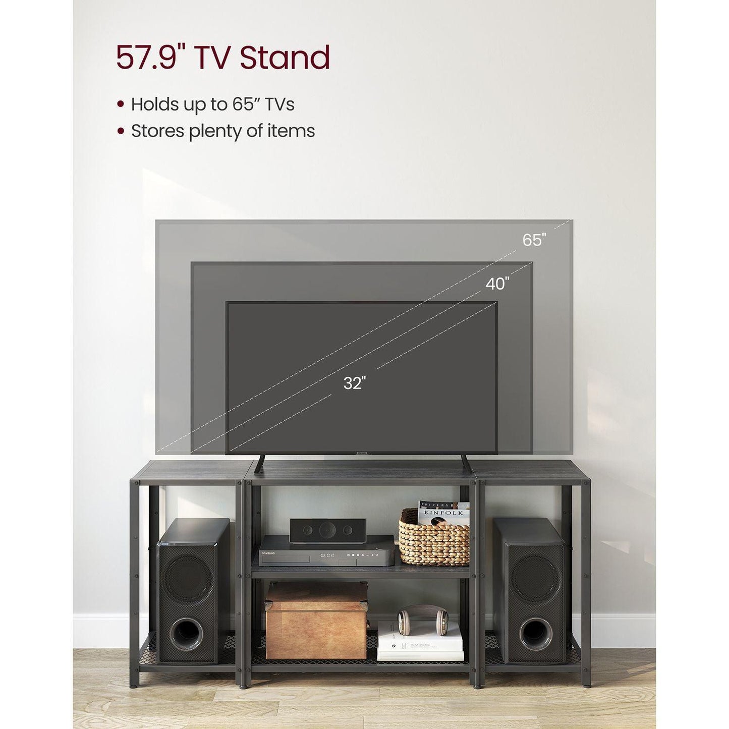 TV Stand for 65 Inches TVs Black FredCo