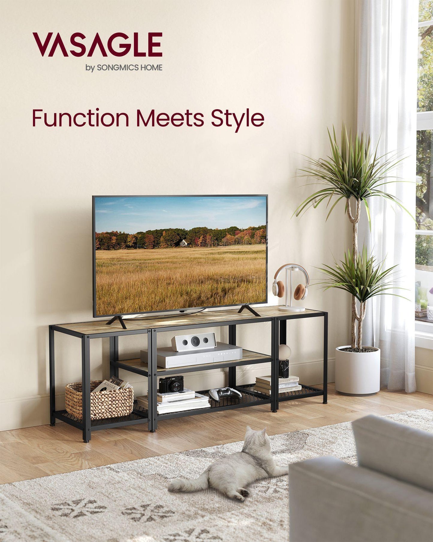 TV Stand for TVs Up to 65'' Turquoise Brown and Black FredCo