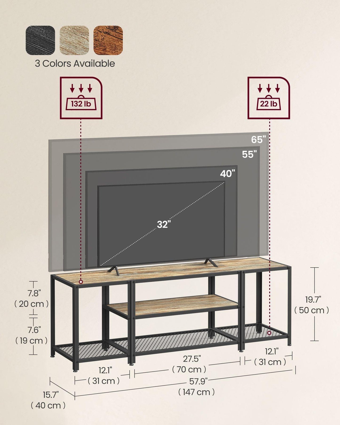 TV Stand for TVs Up to 65'' Turquoise Brown and Black FredCo