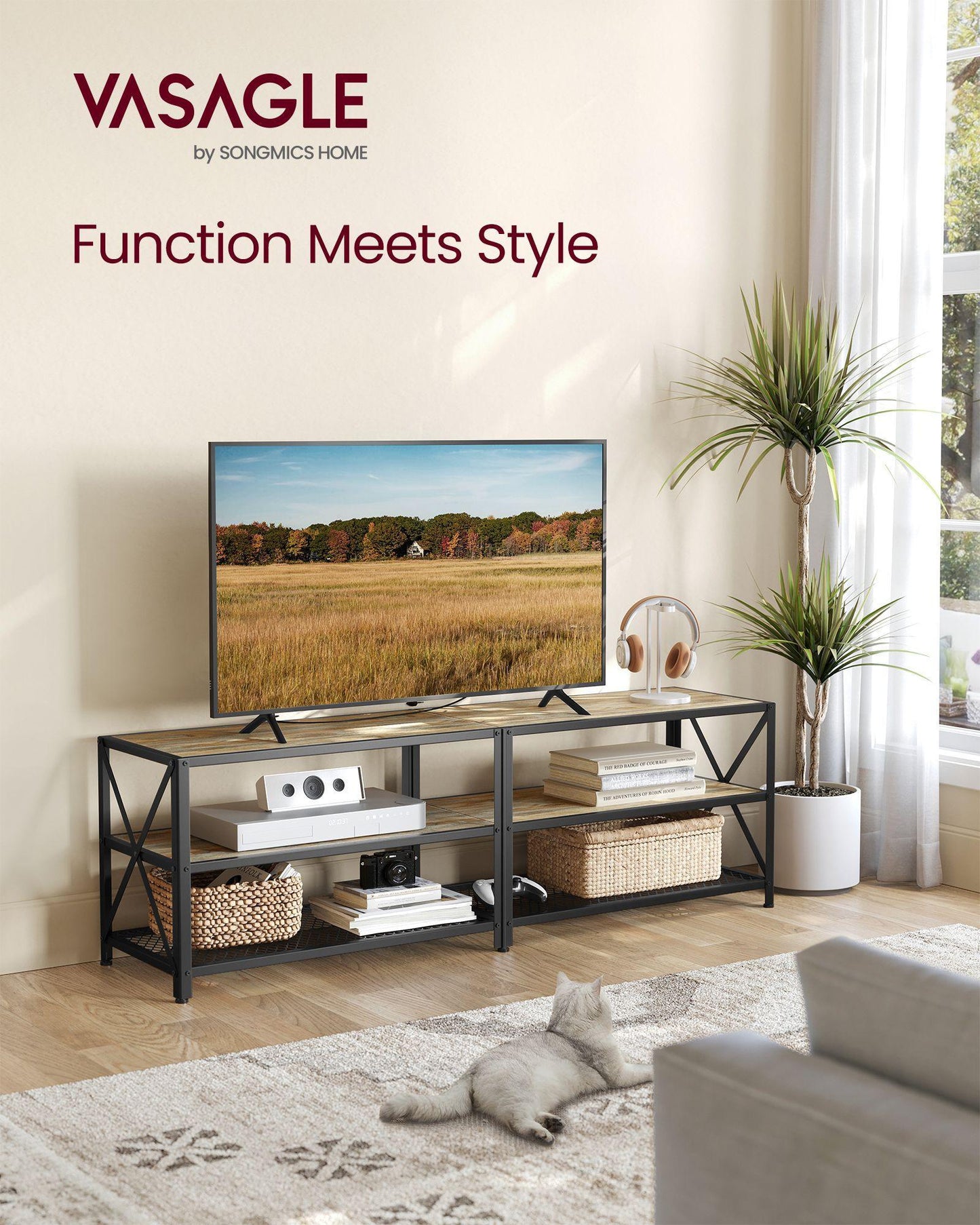 TV Stand for TVs Up to 70'' Turquoise Brown and Black FredCo