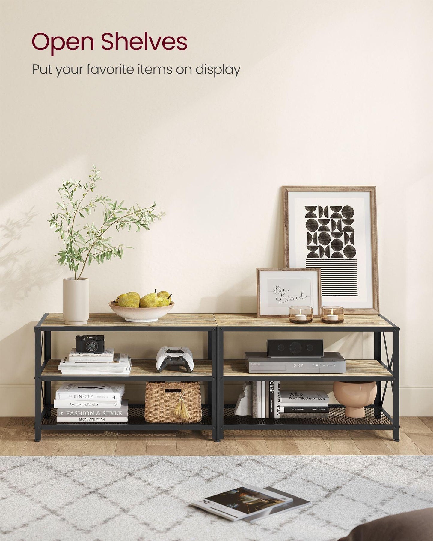 TV Stand for TVs Up to 70'' Turquoise Brown and Black FredCo