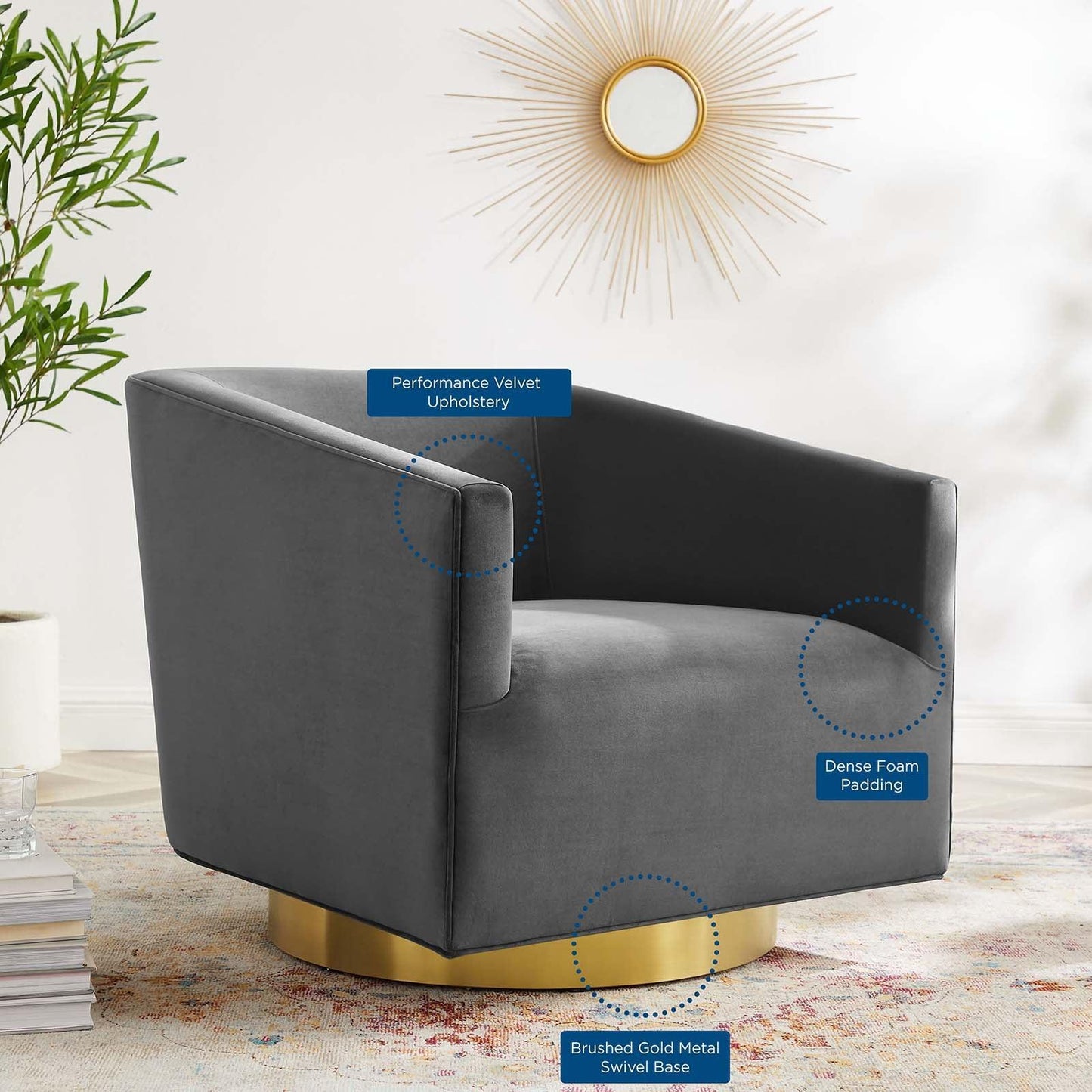 Twist Accent Lounge Performance Velvet Swivel Chair, EEI-4626 FredCo