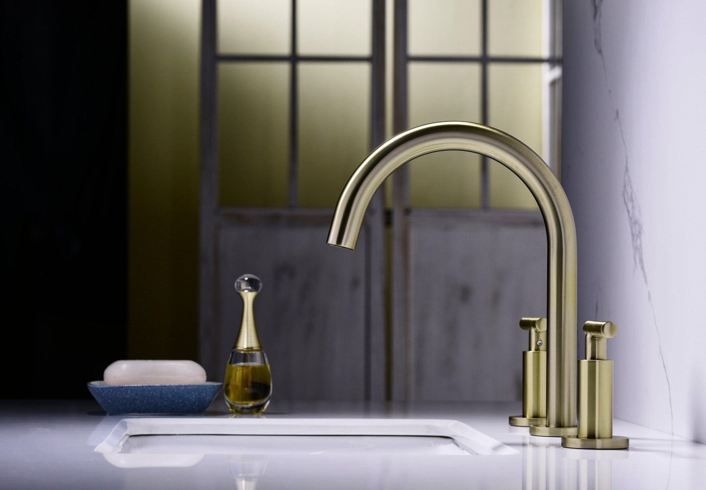 Two Handle High Arc Widespread Bathroom Sink Faucet 3 Hole FredCo
