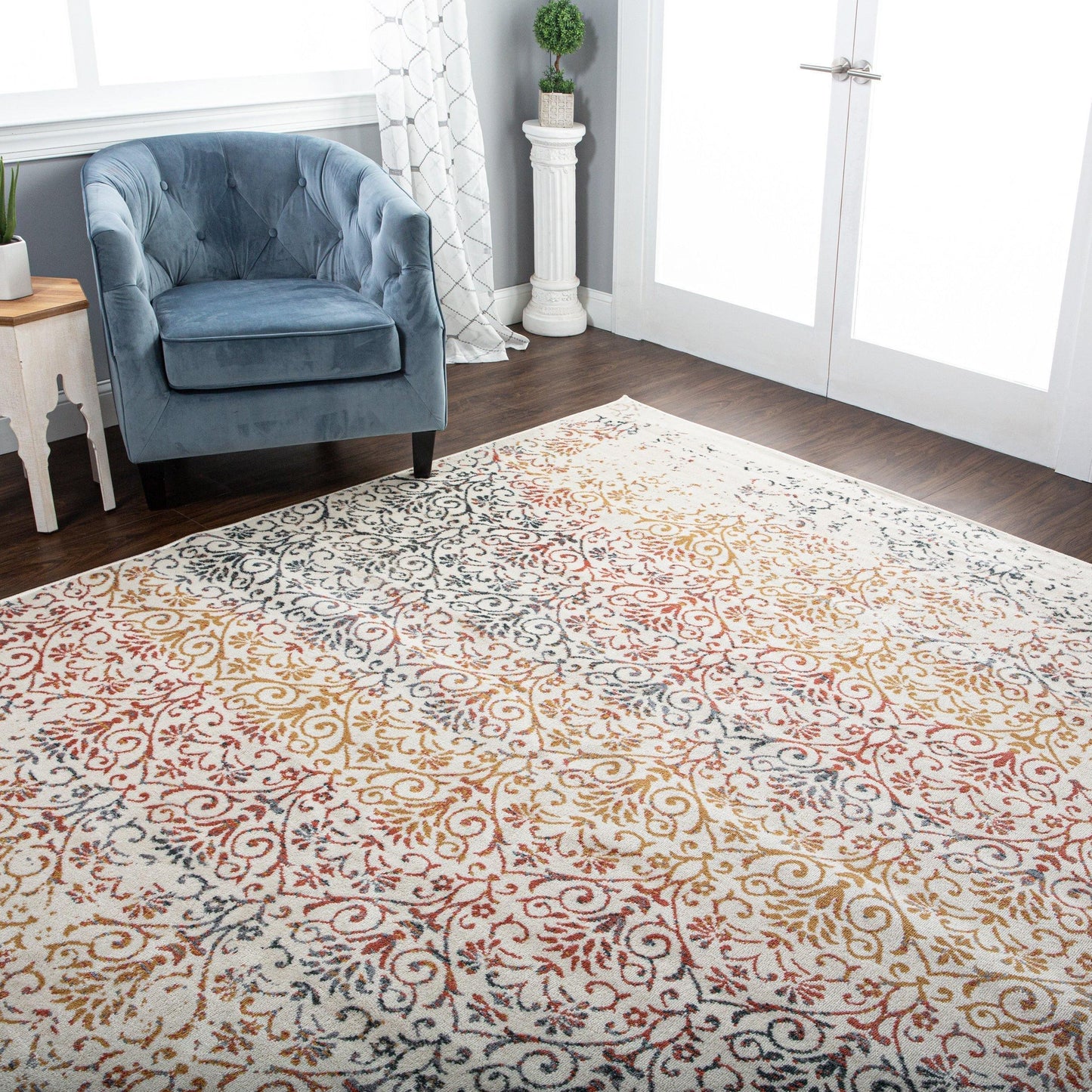 Ulani Contemporary Oriental Distressed Damask Rug FredCo