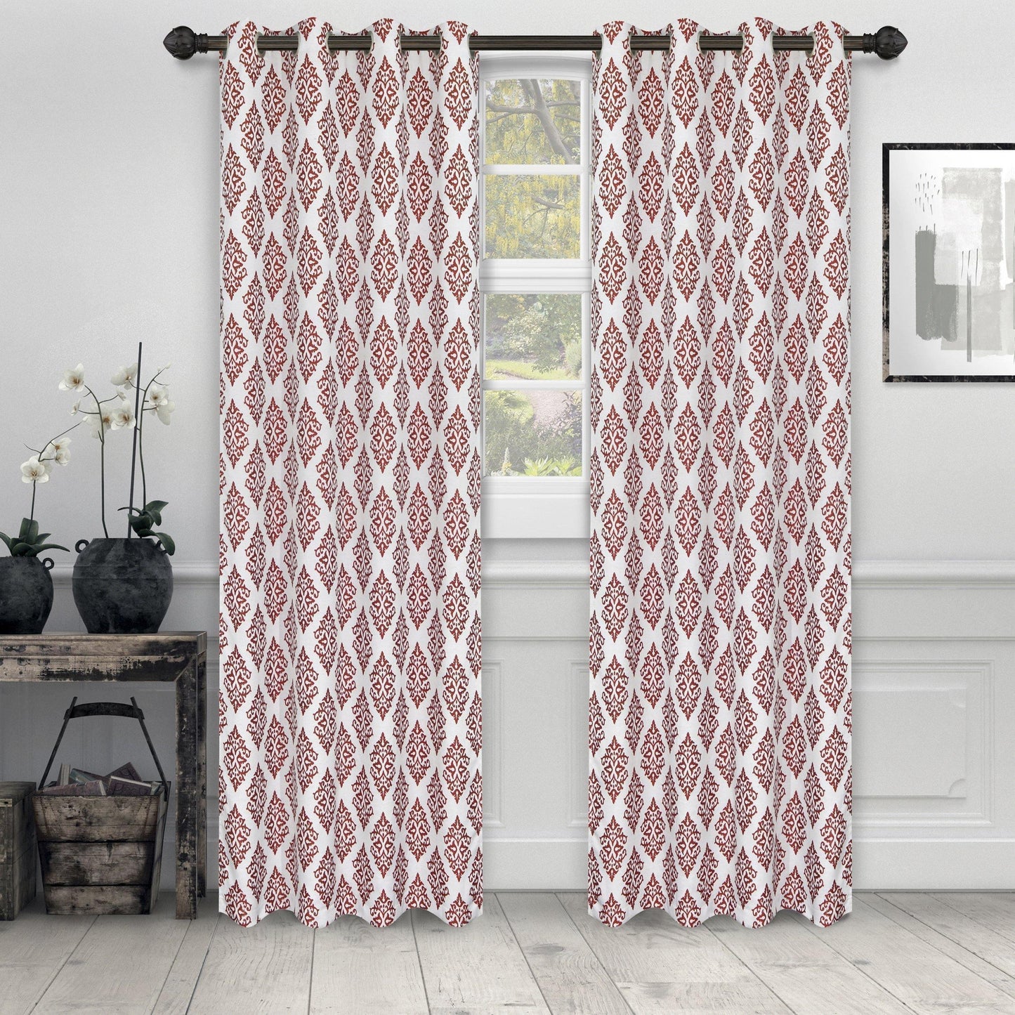Venetian Damask Floral Jacquard Vintage Grommet Curtain Panel Set FredCo