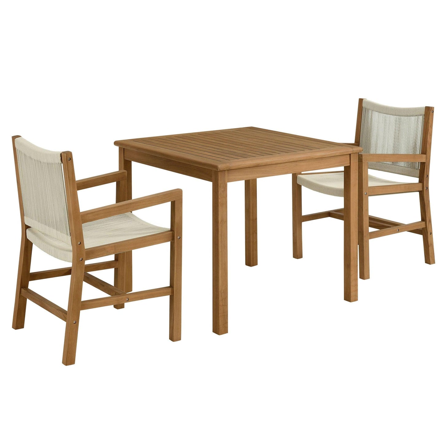 Vienna 3-Piece Outdoor Patio Teak and Rope Dining Set with Armchairs by Modway FredCo
