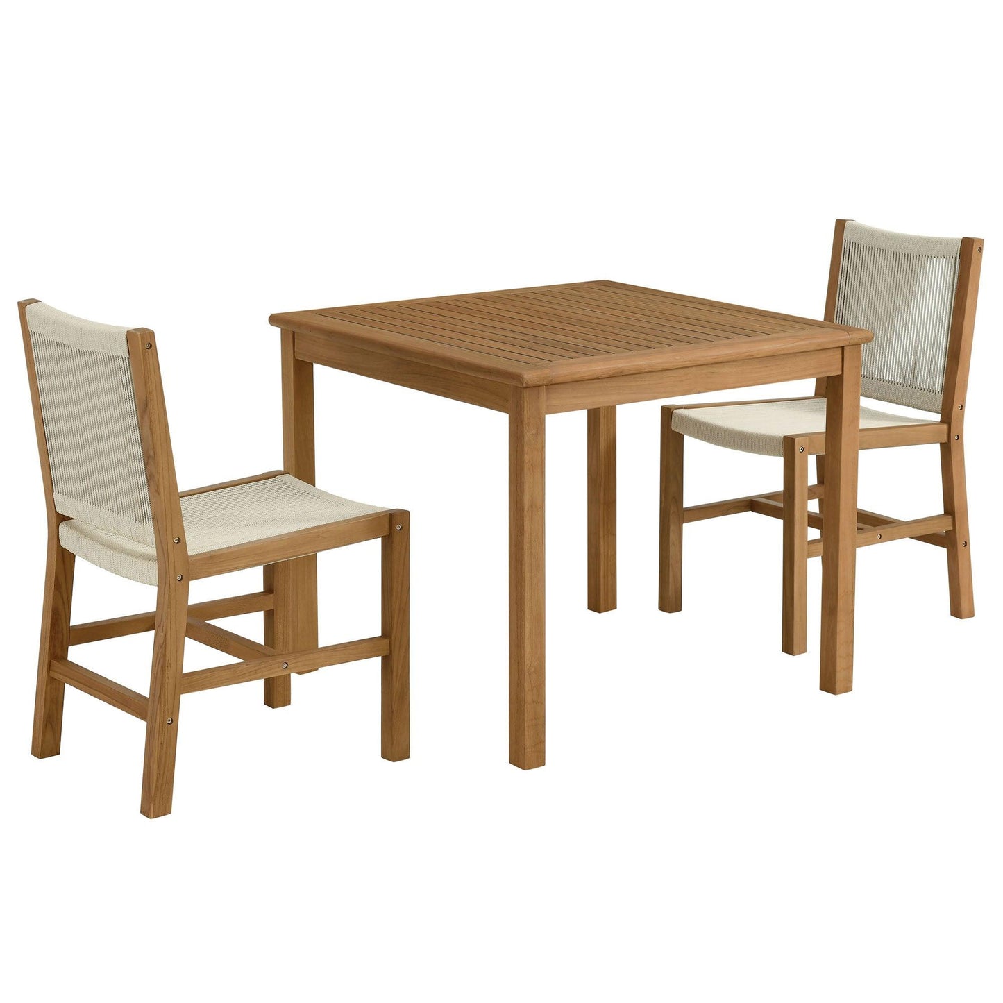 Vienna 3-Piece Outdoor Patio Teak and Rope Dining Set with Armless Chiars by Modway FredCo