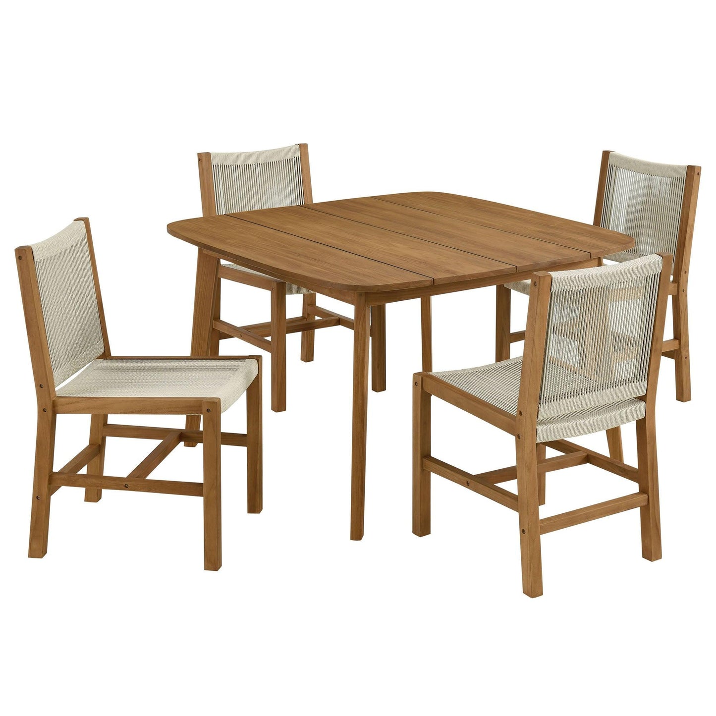 Vienna 5-Piece Outdoor Patio Teak and Rope Dining Set with Armless Chairs by Modway FredCo