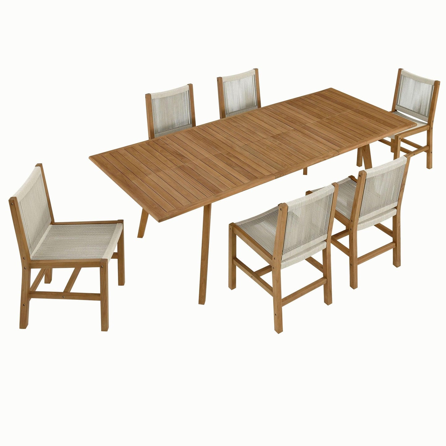 Vienna 7-Piece Outdoor Patio Teak and Rope Dining Set with Armless Chairs by Modway FredCo