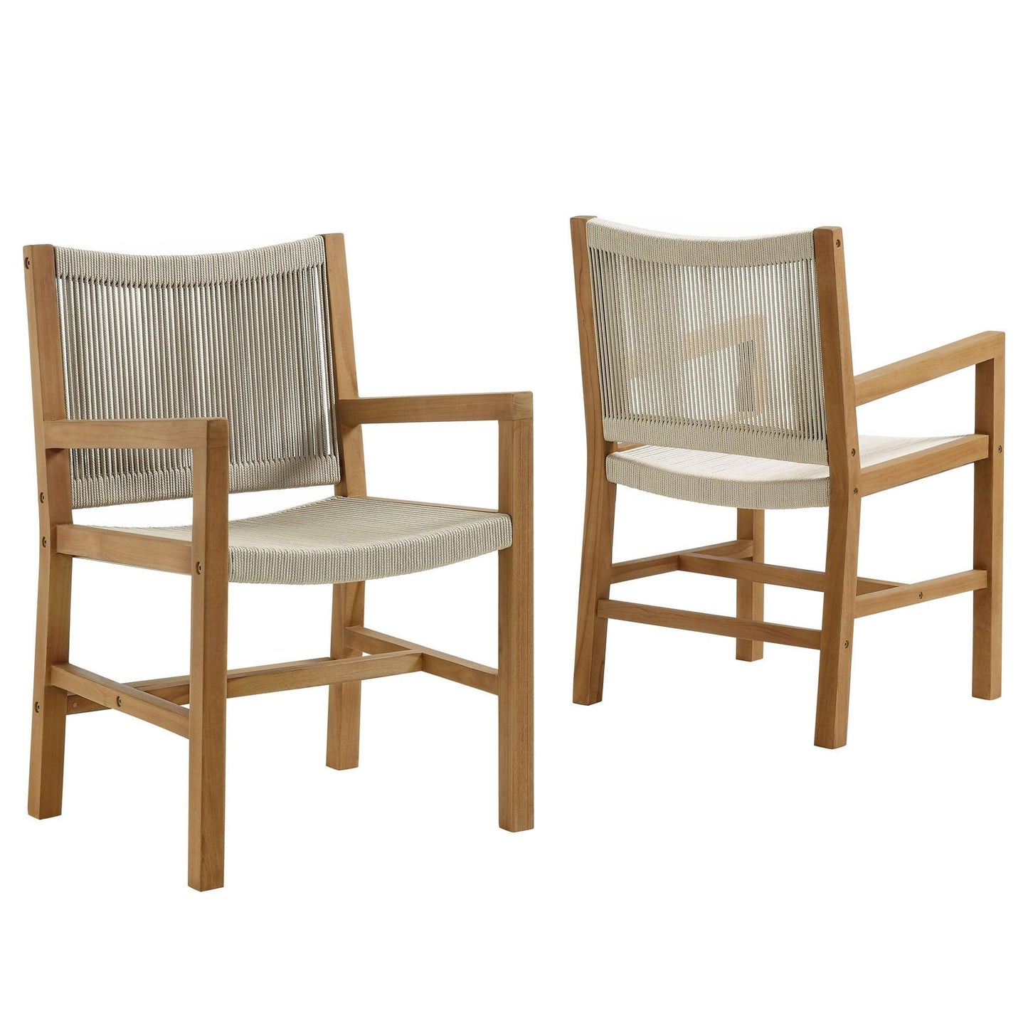 Vienna Outdoor Patio Teak and Rope Dining Armchairs Set of 2 by Modway FredCo