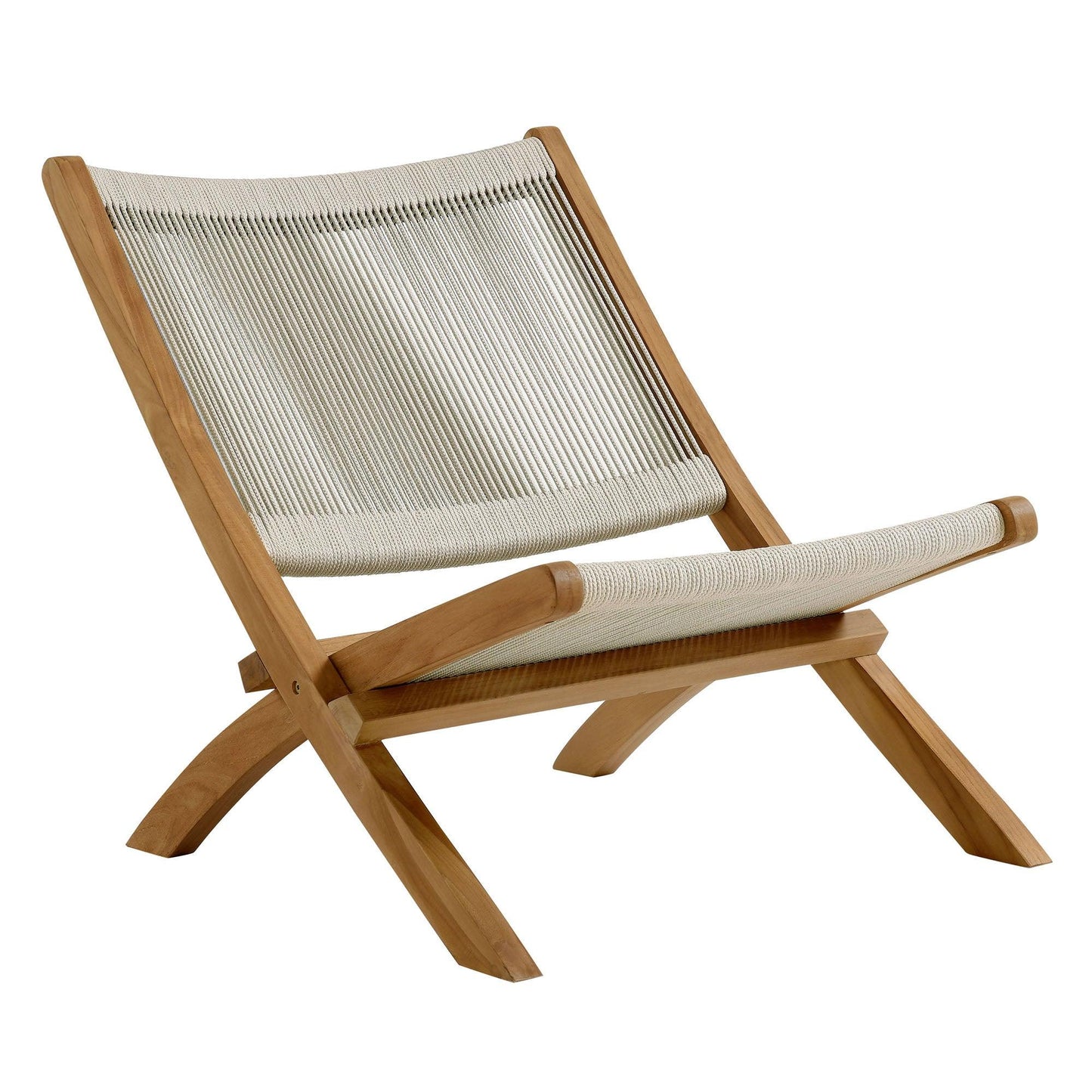 Vienna Outdoor Patio Teak and Rope Folding Accent Lounge Chair by Modway FredCo