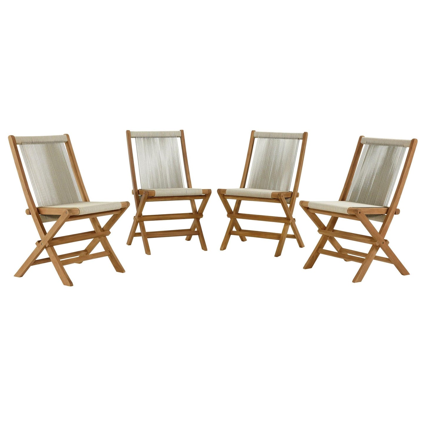 Vienna Outdoor Patio Teak and Rope Folding Chairs Set of 4 by Modway FredCo