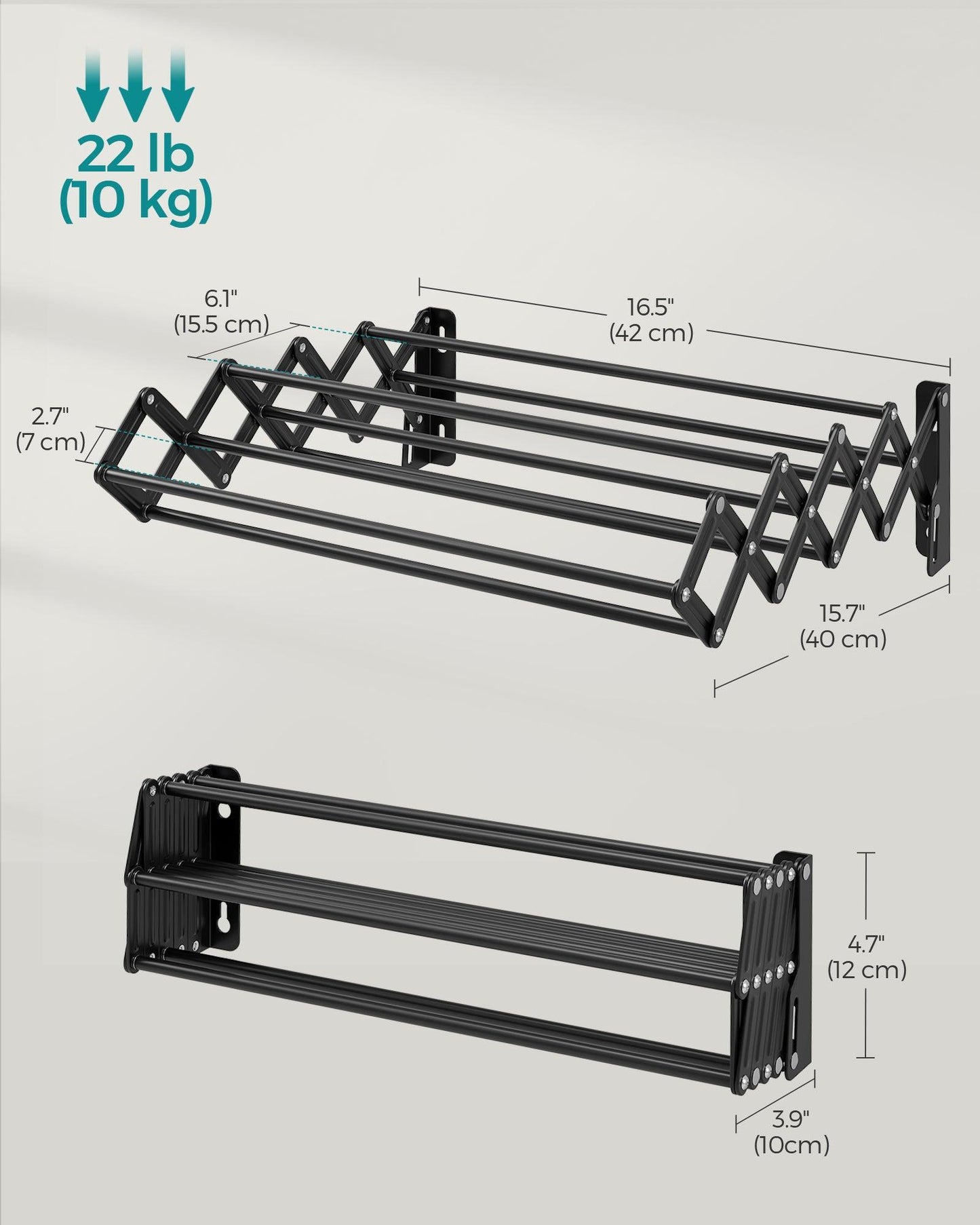 Wall-Mounted Expandable Steel Clothes Drying Rack with 9 Hanging Rods Ink Black FredCo