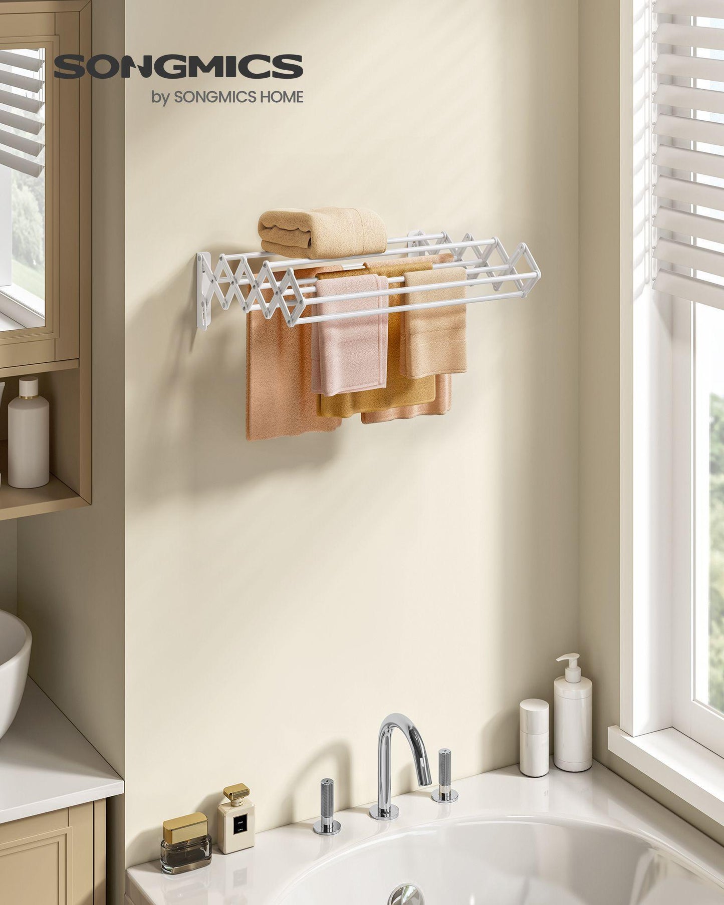 Wall-Mounted Expandable Steel Clothes Drying Rack with 9 Rods Cloud White FredCo