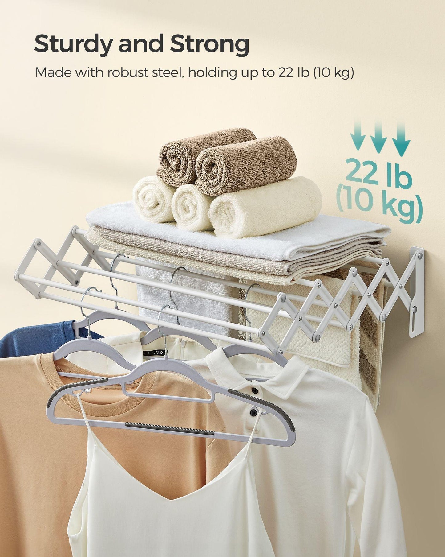 Wall-Mounted Expandable Steel Clothes Drying Rack with 9 Rods Cloud White FredCo