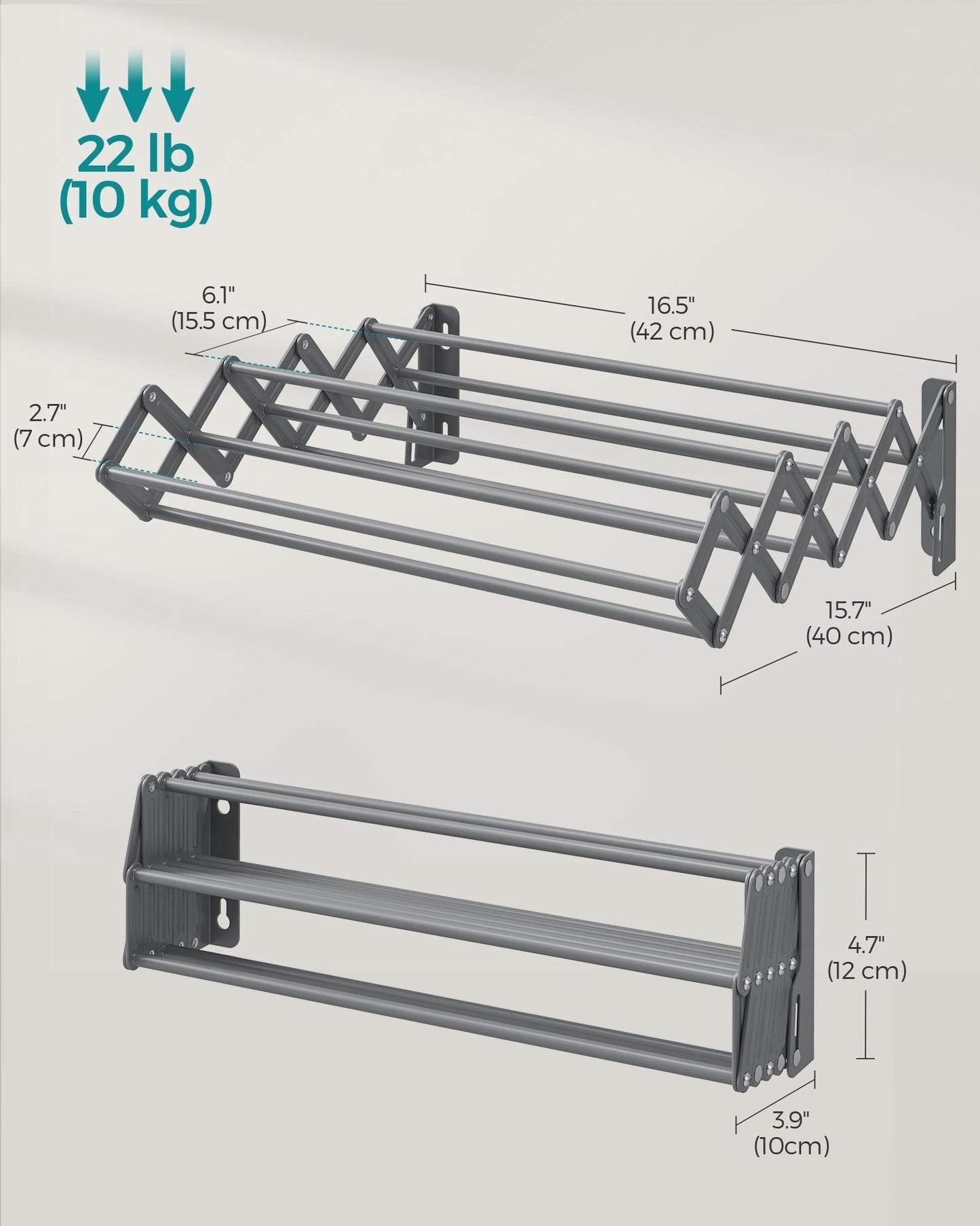 Wall-Mounted Expandable Steel Clothes Drying Rack with 9 Rods Dove Gray FredCo