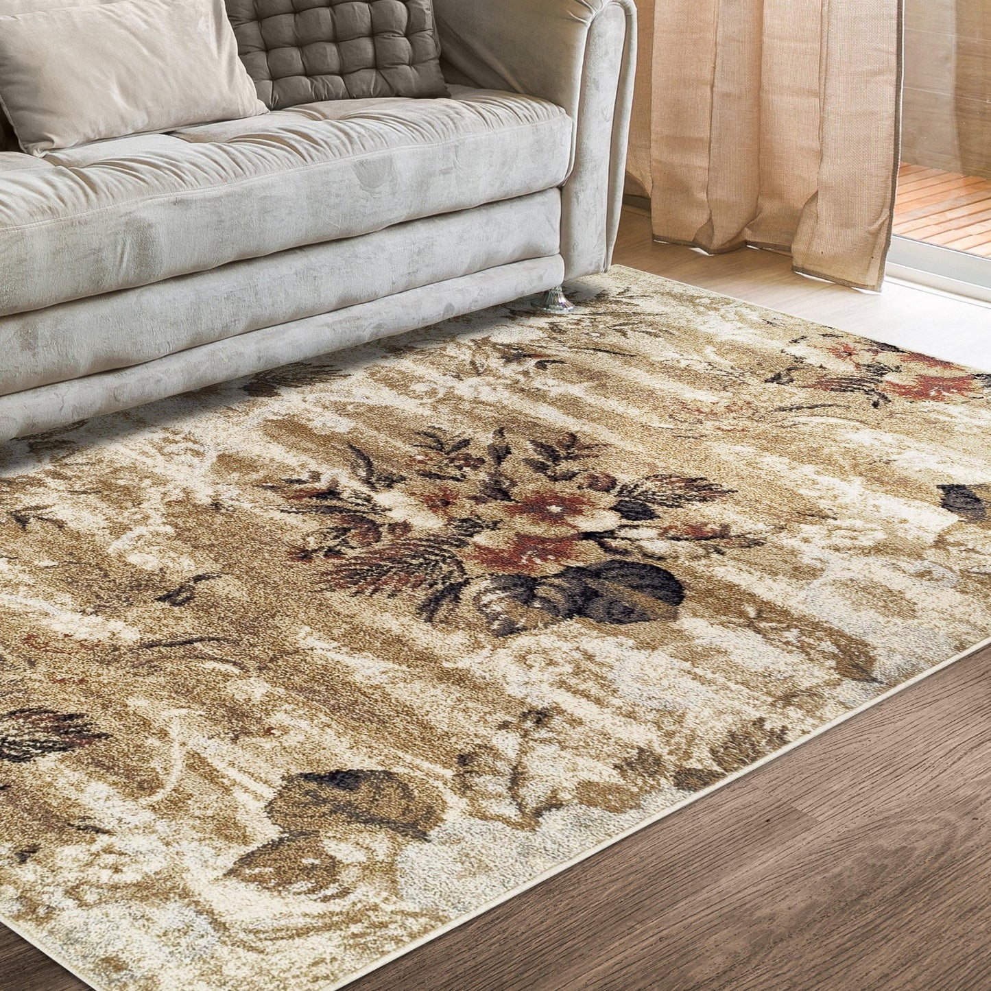 Washed Floral Transitional French Design Distressed Rug FredCo