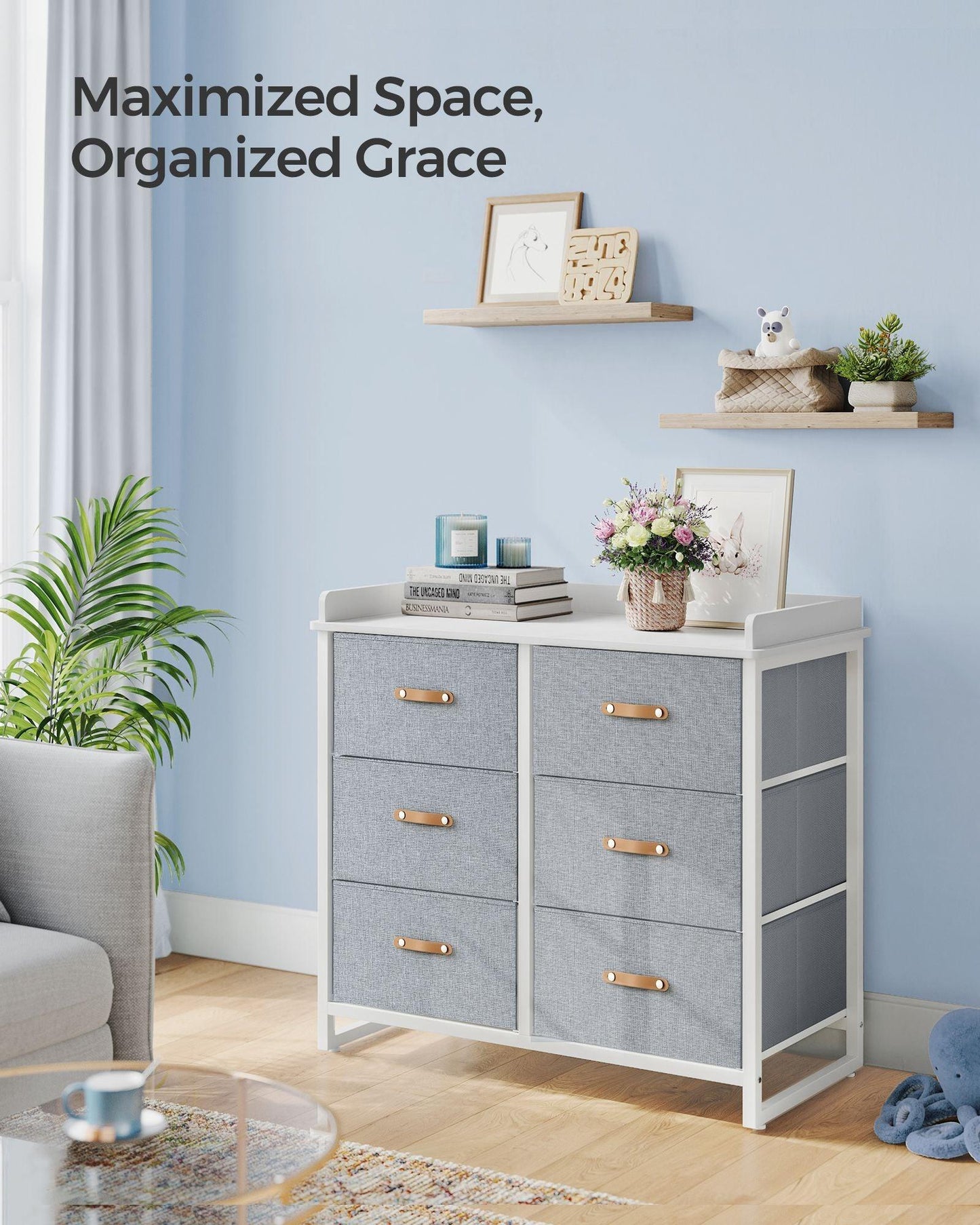Water-Resistant Kids Dresser with 6 Drawers Dove Gray FredCo