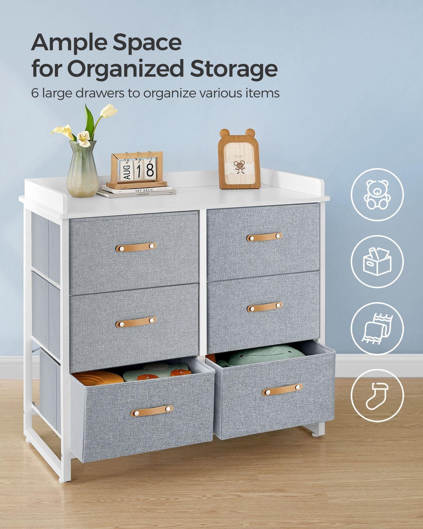 Water-Resistant Kids Dresser with 6 Drawers Dove Gray FredCo