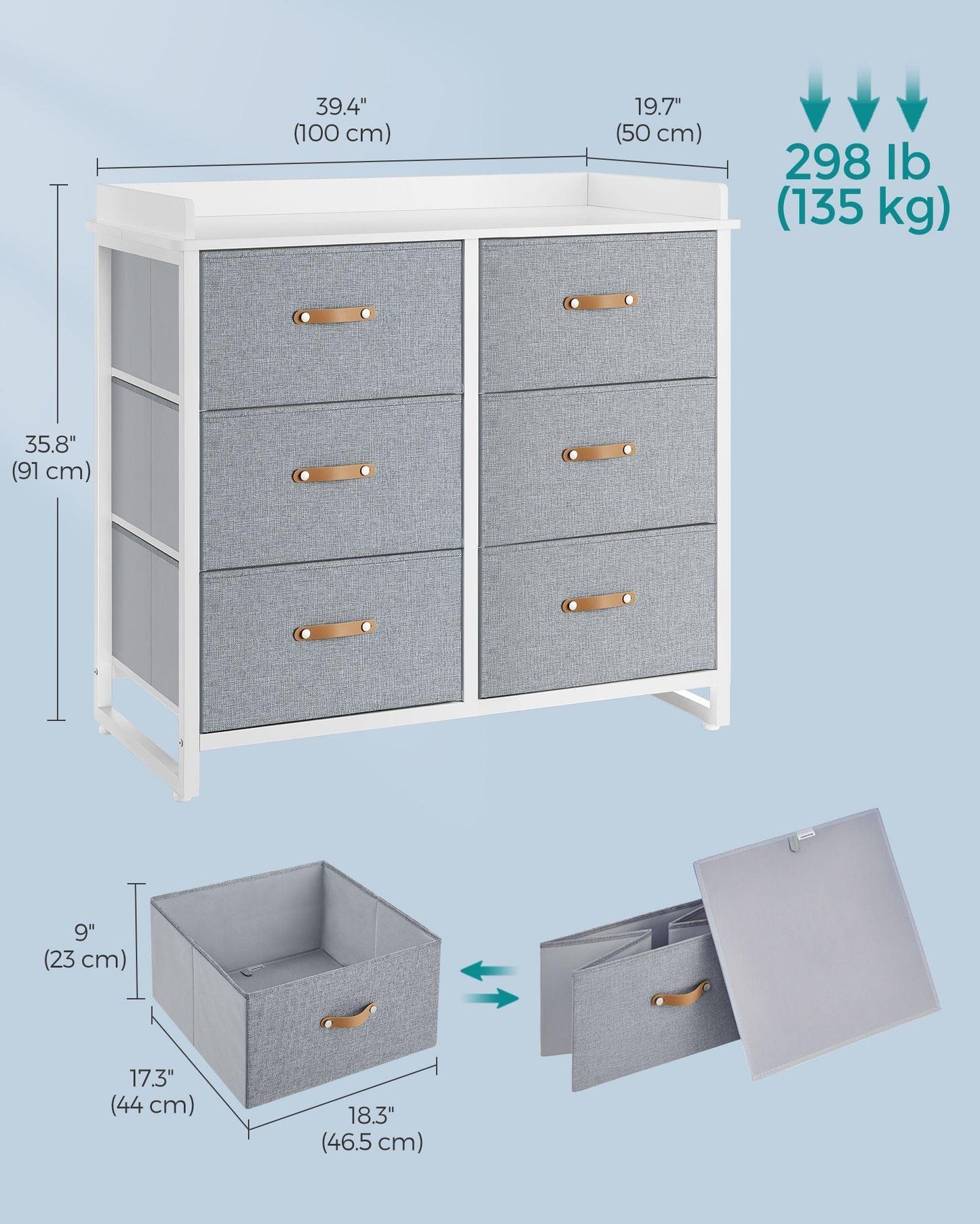 Water-Resistant Kids Dresser with 6 Drawers Dove Gray FredCo