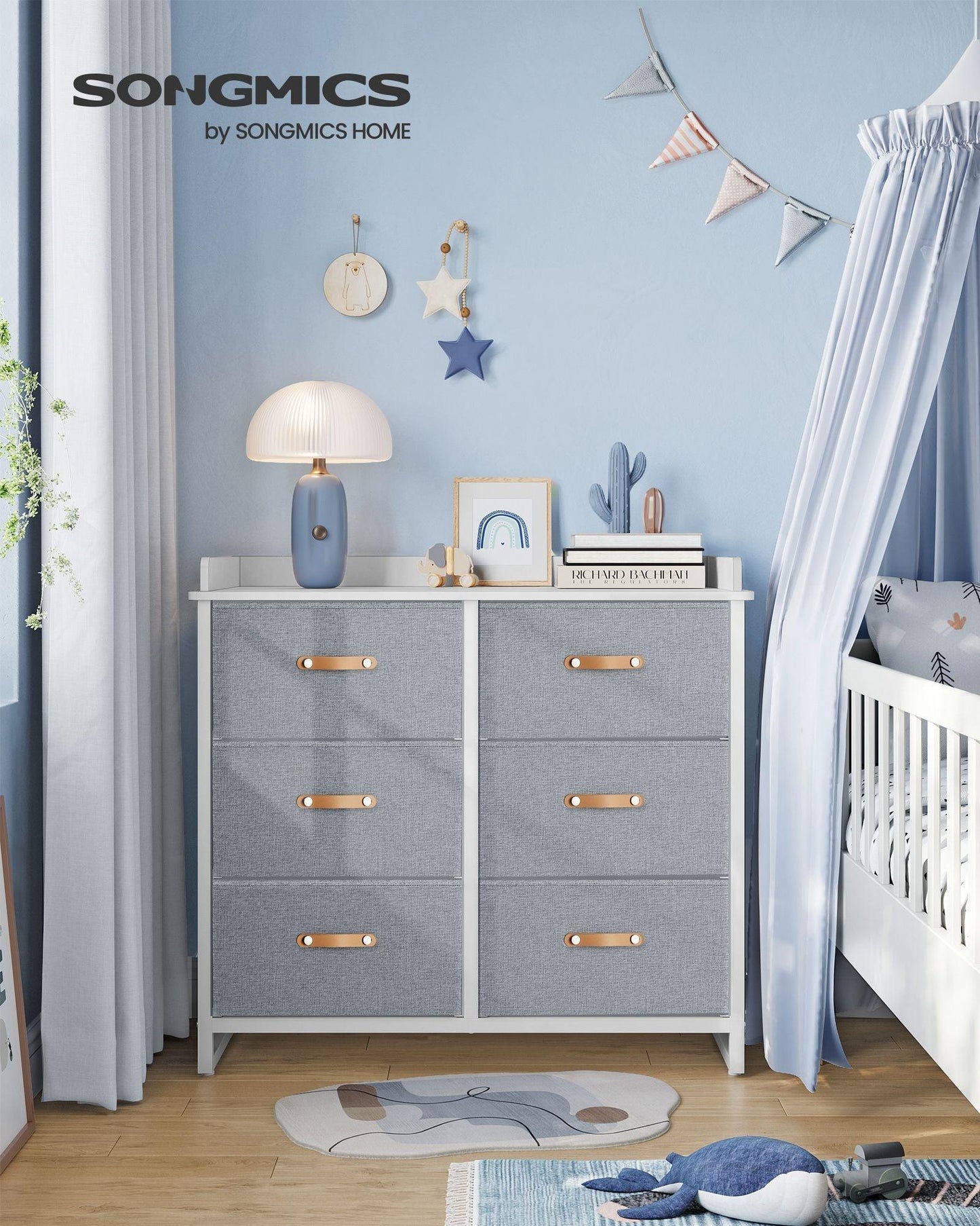 Water-Resistant Kids Dresser with 6 Drawers Dove Gray FredCo