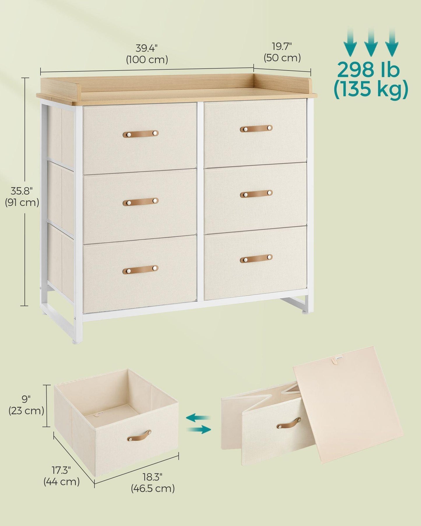 Water-Resistant Kids Dresser with 6 Drawers Sand Beige FredCo