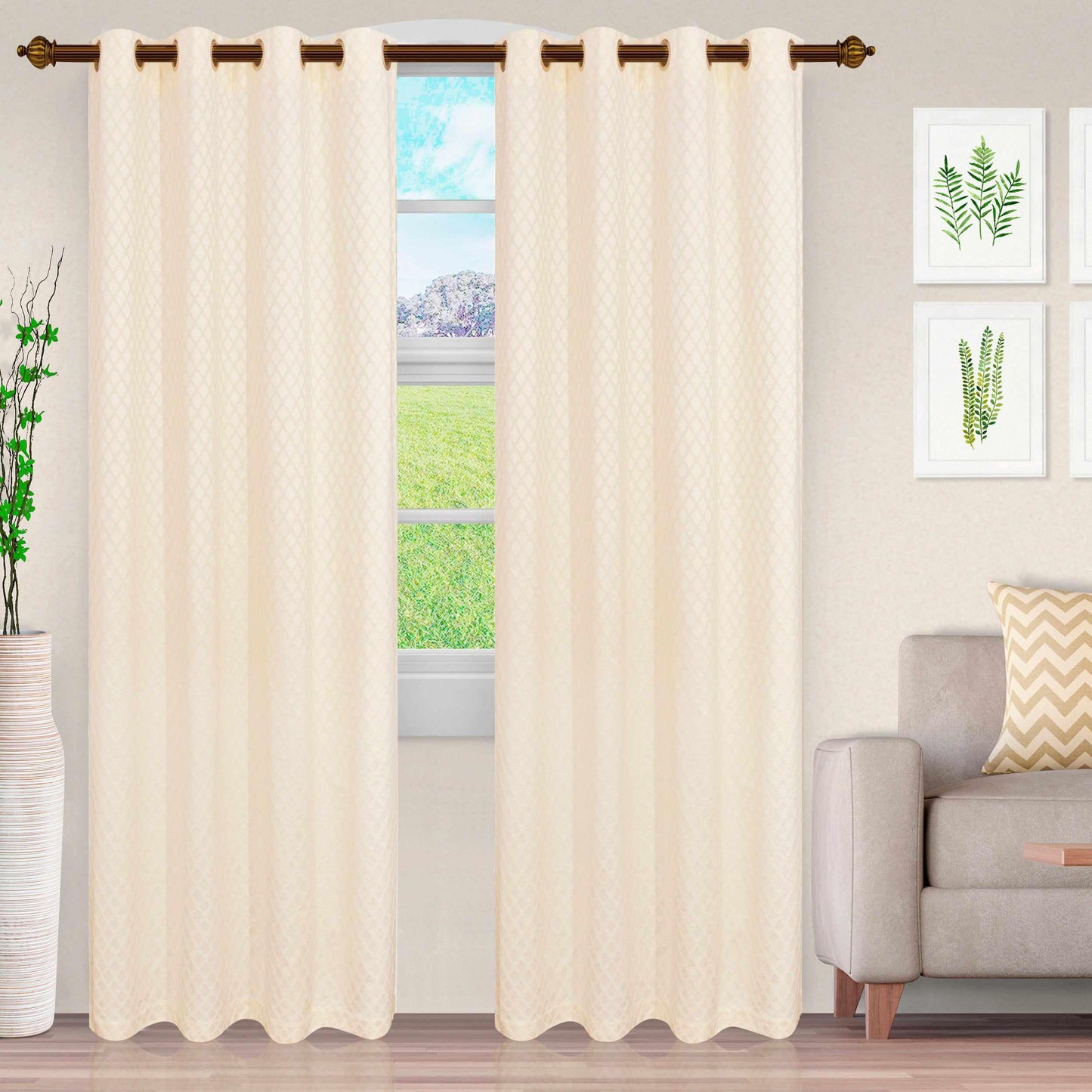 Westview Geometric Diamond Trellis Jacquard Grommet Curtain Panel Set FredCo