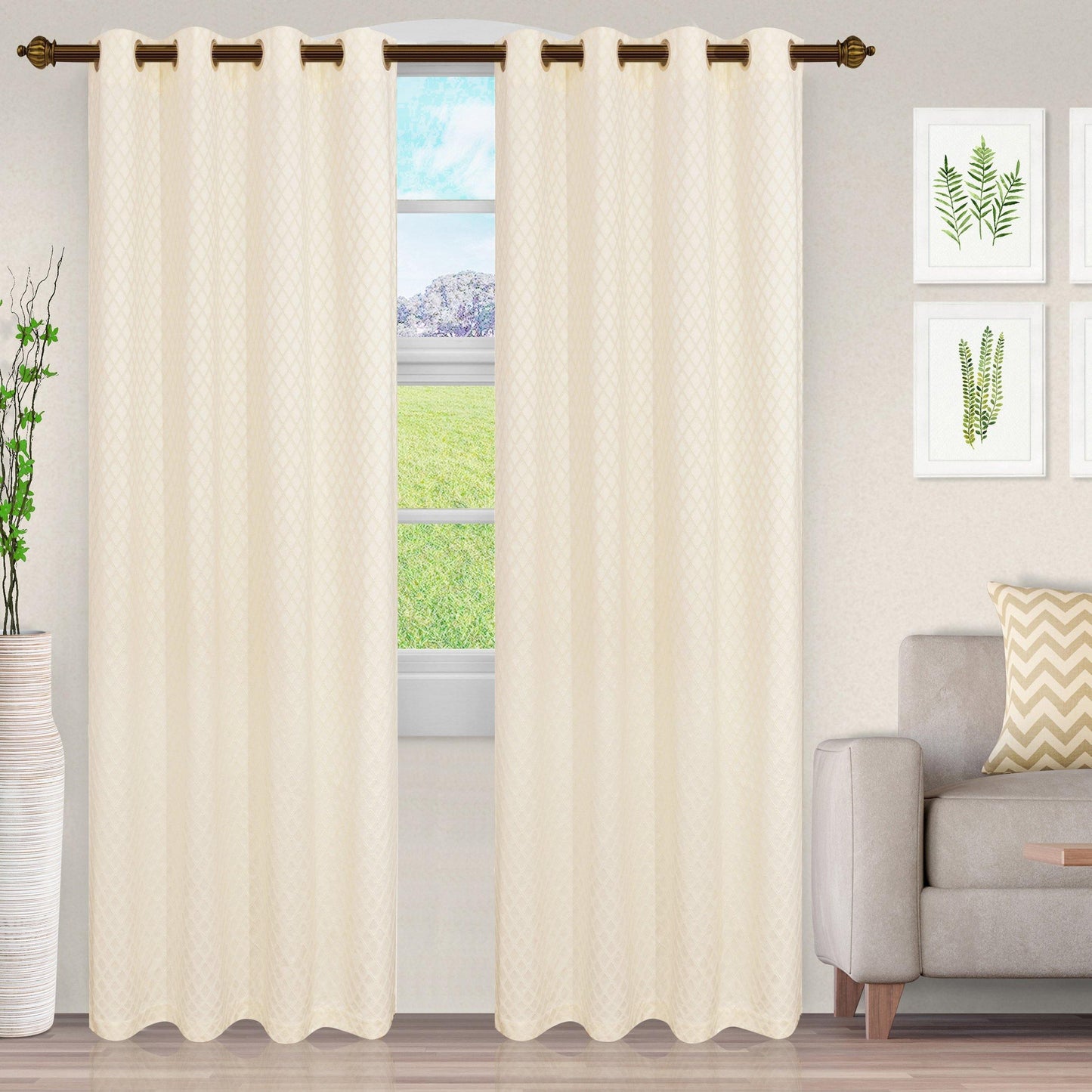 Westview Geometric Diamond Trellis Jacquard Grommet Curtain Panel Set FredCo