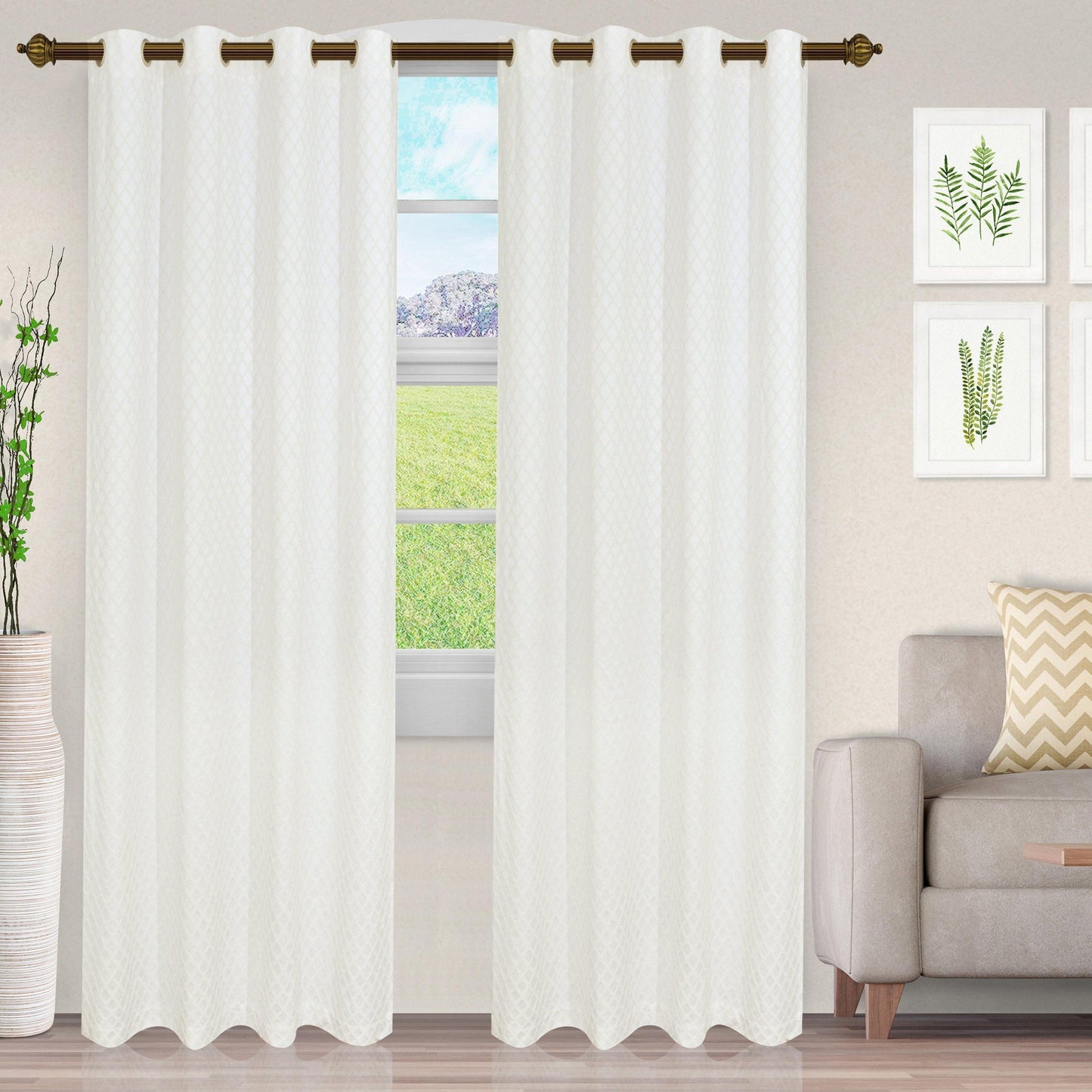 Westview Geometric Diamond Trellis Jacquard Grommet Curtain Panel Set FredCo