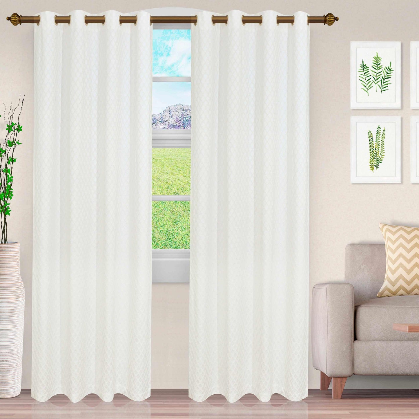 Westview Geometric Diamond Trellis Jacquard Grommet Curtain Panel Set FredCo