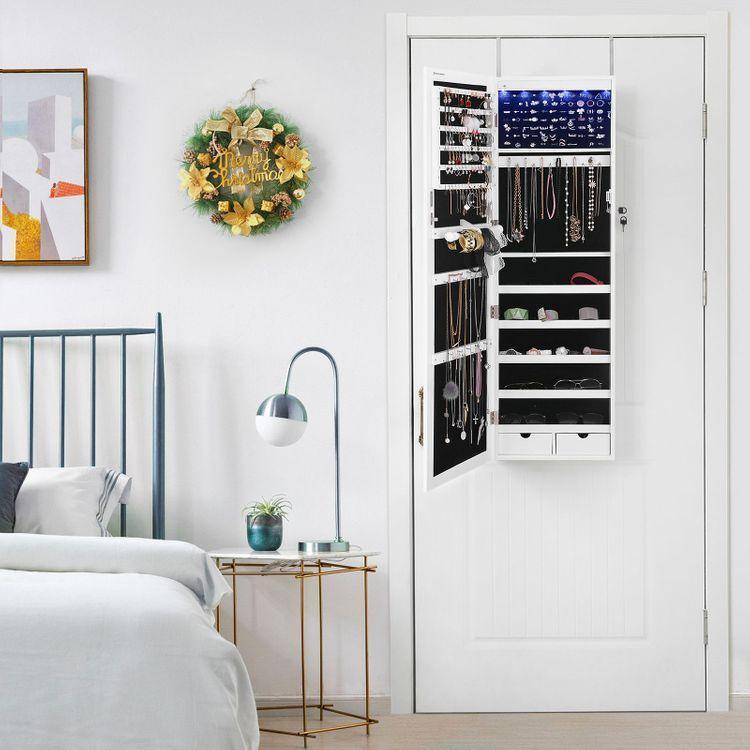 White Hanging Jewelry Armoire FredCo