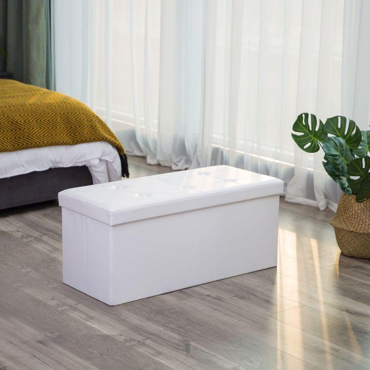 White Tufted Storage Ottoman FredCo