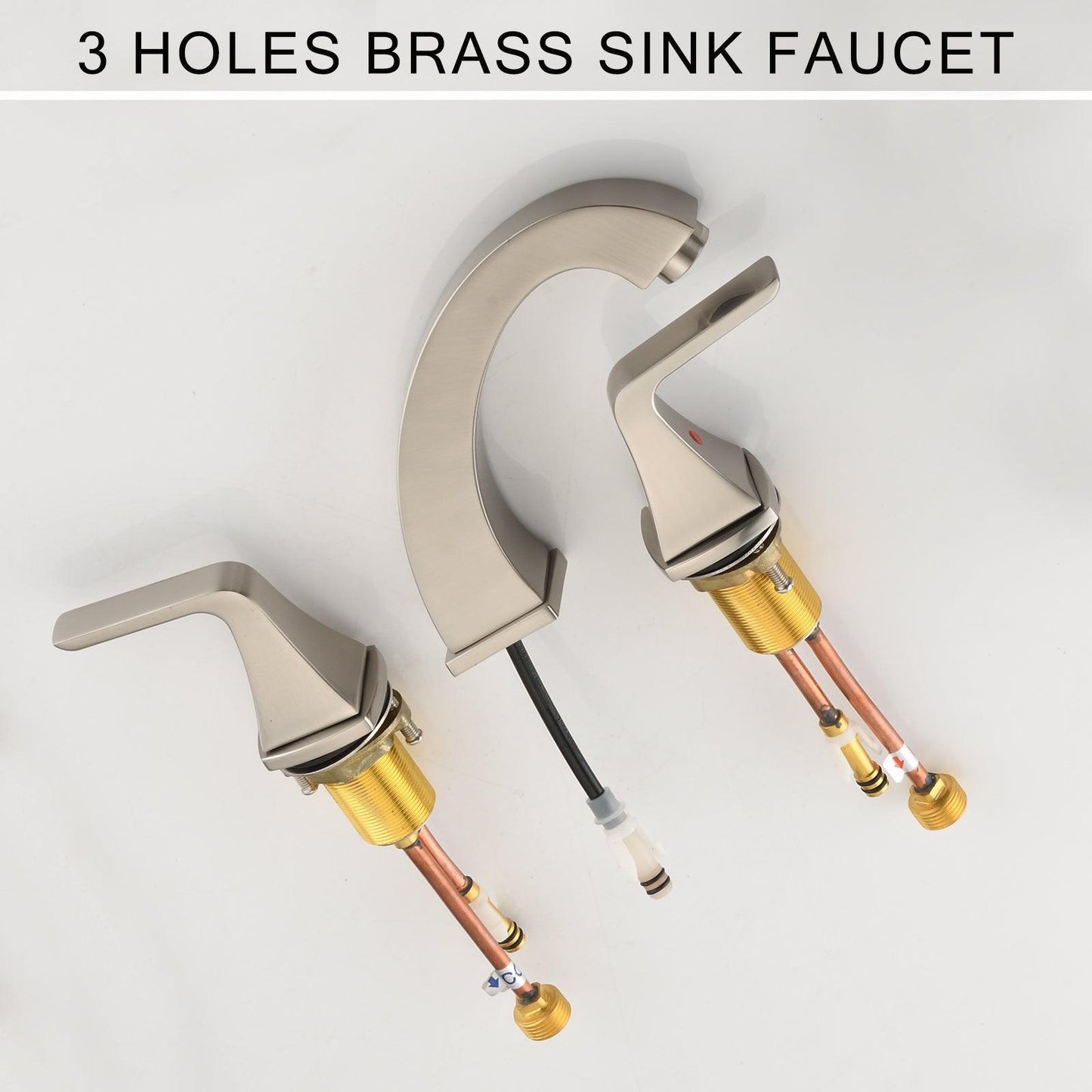 Widespread 2 Handles Bathroom Faucet with Pop Up Sink Drain, Nickel FredCo
