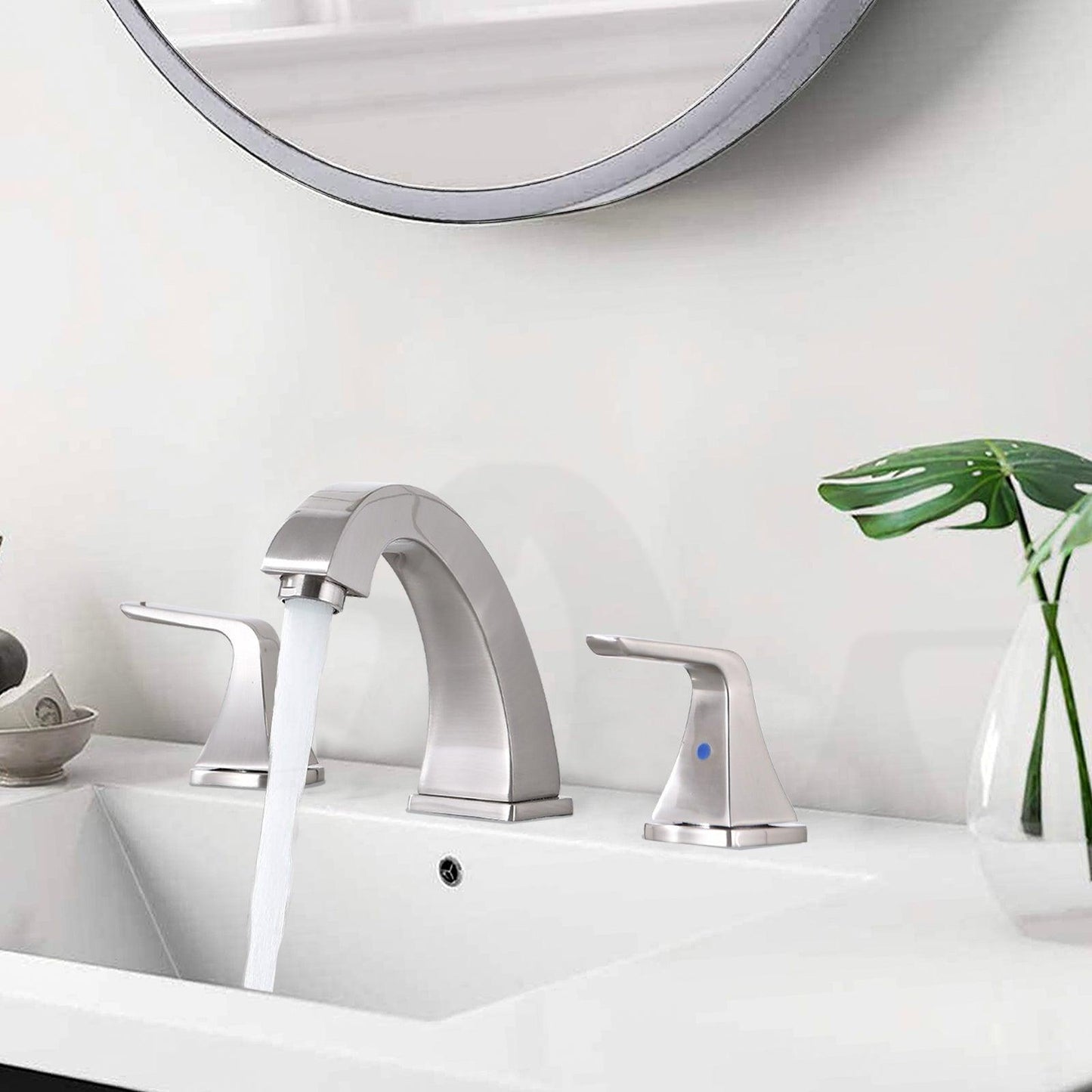 Widespread 2 Handles Bathroom Faucet with Pop Up Sink Drain, Nickel FredCo